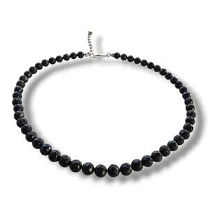 Jay King DTR Sterling Silver Fasceted Black Onyx Stone Beaded Necklace New